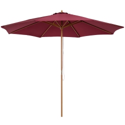 OUTSUNNY 10' X 8' Bamboo Wooden Round Market Patio Sun Umbrella Garden Parasol Outdoor Sunshade Canopy, Wine In Red