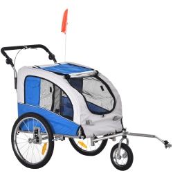 AOSOM Dog Bike Trailer 2-In-1 Pet Stroller Cart Bicycle Wagon Cargo Carrier Attachment for Travel With Suspension, Hitch, Storage Pockets In Blue