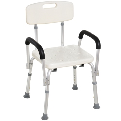 HOMCOM Adjustable Medical Shower Chair With Back, Bathtub Bench Bath Seat With Padded Arms, Non Slip Tub Safety for Disabled, Seniors, Elderly
