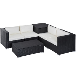 OUTSUNNY 6 Pieces Patio Furniture Set \w Cushion, Outdoor Pe Rattan Wicker Sectional Conversation Furniture Sofa \w Storage Table And Coffee Table