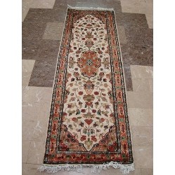 AHMEDANI Area Carpet Floral Medallion Hand Knotted Wool Silk Rug 2' X 6' Hallway Runner - In Ivory