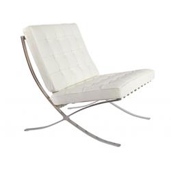 NICER FURNITURE Barcelona Style Modern Pavilion Chair Couch Sofa - High Quality Leather Chaise Lounge Chair With Stainless Steel Frame - In White