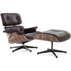 NICER INTERIOR Modern Classic Lounge Chair And Ottoman Italian Genuine Leather In Dark Brown