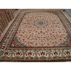 AHMEDANI Rug Floral Medallion Kasha Multicolored Hand Knotted Wool Silk Carpet 14.0' X 10.0' Area Rug - Multi-Colour