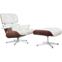 NICER INTERIOR Furniture® Mid-Century Modern Lounge Chair And Ottoman, 100% Italian Genuine Full Grain Leather With Rosewood Wood Finish