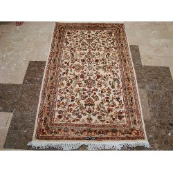 AHMEDANI Awesome Flowers Allover Wool Silk Hand Knotted Carpet 5.1' X 3.0' Area Rug - Multi-Colour In Ivory