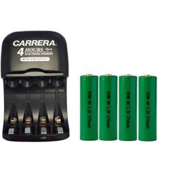 CARRERA Aa / Aaa Nimh Smart Slim Travel Charger With USB Plug & 4-Pack Aa Nimh 2700 Mah Batteries