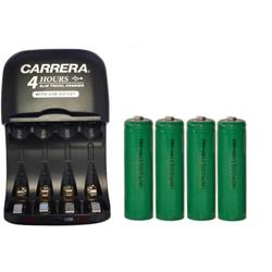 CARRERA Aa / Aaa Nimh Smart Slim Travel Charger With USB Plug & 4-Pack Aa Nimh 1500 Mah Batteries