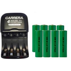 CARRERA Aa / Aaa Nimh Smart Slim Travel Charger With USB Plug & 8-Pack Aa Nimh 2700 Mah Batteries