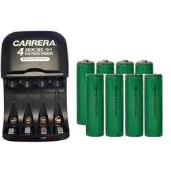 CARRERA Aa / Aaa Nimh Smart Slim Travel Charger With USB Plug & 8-Pack Aa Nimh 1500 Mah Batteries