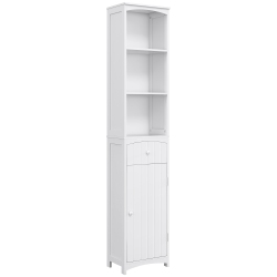 HOMCOM Bathroom Storage Cabinet, Tall Linen Tower With 3-Tier Shelves And Drawer And Door In White