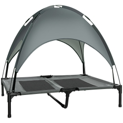 PAWHUT Elevated Dog Bed With Canopy, Portable Raised Dog Cot for L Sized Dogs, Indoor & Outdoor, 36" X 30" X 35" In Grey