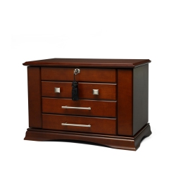 AROLLY Large Modern Dark Espresso Wood Finish Necklace Jewelry Box Chest Organizer