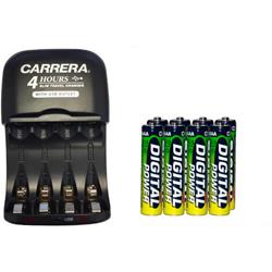 ACCUPOWER Aa / Aaa Nimh Smart Slim Travel Charger With USB Plug & 8-Pack Aaa Nimh 1200 Mah Batteries