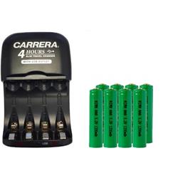 CARRERA Aa / Aaa Nimh Smart Slim Travel Charger With USB Plug & 8-Pack Aaa Nimh 1200 Mah Batteries