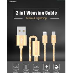 USAMS U-Knit Series Lightning & Micro USB 2In1 Braided Cable - Colour In Silver
