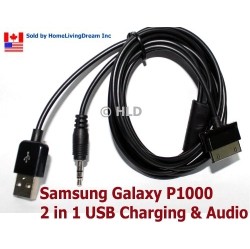 NAVOR Samsung Galaxy P1000 Tablet 2 In 1 USB Cable Charging & Audio 3.5MM Jack Out Connect to Car Aux