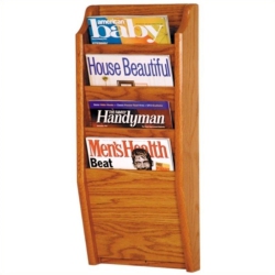 WOODEN MALLET 4 Pocket Magazine Wall Rack In Medium Oak