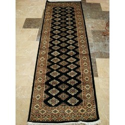 AHMEDANI Exclusive Jaldar Mahal Ivory Touch Hand Knotted Hall Way Runner Rug (8.0 X 2.6)' In Black