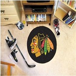 FANMAT S Nhl Chicago Hawks Puck Non-Skid 27" Diameter Round Rug Mat Floor Protector - In Black