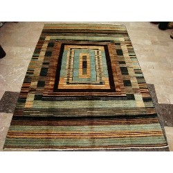 AHMEDANI Modern Afghan Gabbeh Mahal Vegetable Dyed Wool Carpet Hand Knotted 7.11' X 5.0' Area Rug - Multi-Colour
