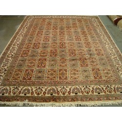 AHMEDANI Bakhtiari Pestal Flower All Over Wool Silk Hand Knotted Carpet 11.2' X 8.5' Area Rug - In Ivory