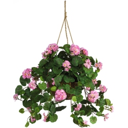 NEARLY NATURAL Geranium Hanging Basket Silk Plant In Pink/brown