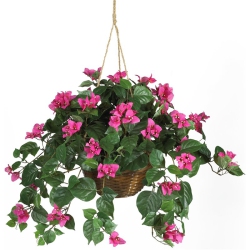 NEARLY NATURAL Bougainvillea Hanging Basket Silk Plant In Pink/brown