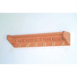 WOODEN MALLET Hat And Coat Rack With 6 Brass Hooks In Light Oak