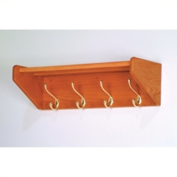 WOODEN MALLET Hat And Coat Rack With 4 Brass Hooks In Medium Oak