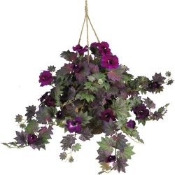 NEARLY NATURAL Morning Glory Hanging Basket Silk Plant In Purple/brown