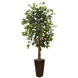 NEARLY NATURAL 5924 5.5Ft Ficus Tree With Bamboo Planter