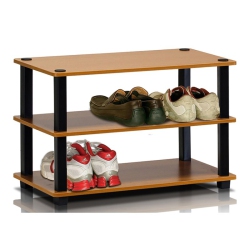 FURINNO Turn-S-Tube 3-Tier Shoe Rack Light Cherry & - 15.4 X 23.6 X 11.6 In Black