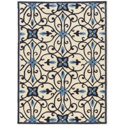 LINON HOME DECOR Linon Rugta70457 5 X 7 Ft. Trio Gazebo Hand Tufted Rug - & Cream In Blue