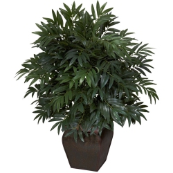 NEARLY NATURAL Double Bamboo Palm With Decor Planter Silk Plant In Green/brown