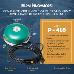 FARM INNOVATORS P-418 Cast Aluminum 1250 Watt All Pond Floating De-Icer Heater