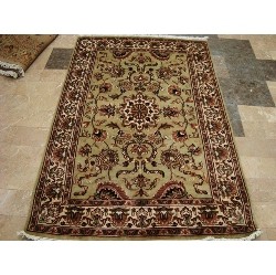 AHMEDANI Light Ivory Touch Fine Area Rug Hand Knotted Silk Wool Carpet (6 X 4)' In Green