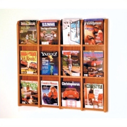 WOODEN MALLET 12 Magazine Wall Rack In Medium Oak