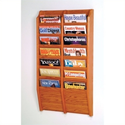 WOODEN MALLET 14 Pocket Medium Oak Wall Mount Magazine Rack