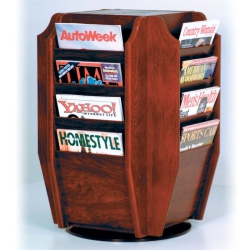 WOODEN MALLET Mr16-Ttmh Cascade Spinning Countertop Display With 16 Magazine Pockets In In Mahogany
