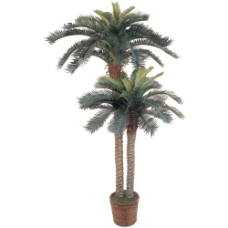 NEARLY NATURAL 72" & 48" Sago Palm Double Potted Silk Tree In Green/brown