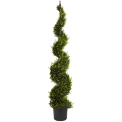NEARLY NATURAL 60" Cypress Spiral Tree With Pot And Faux Soil In Green/black