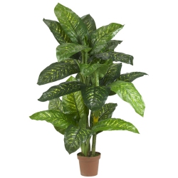 NEARLY NATURAL 60" Dieffenbachia Silk Plant Real Touch In Green/brown