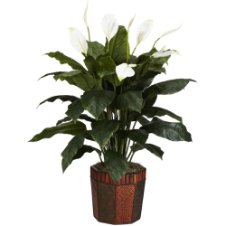 NEARLY NATURAL Spathiphyllum With Vase Silk Plant In Green/brown