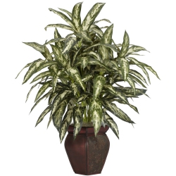 NEARLY NATURAL Aglaonema With Decorative Vase Silk Plant In Green/brown