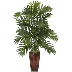 NEARLY NATURAL Areca Palm With Bamboo Vase Silk Plant In Green/brown