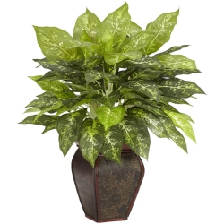 NEARLY NATURAL Dieffenbachia With Decorative Vase Silk Plant In Green/brown