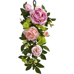 NEARLY NATURAL 24" Mixed Peony & Hydrangea Leaves/blooms Teardrop In In Pink