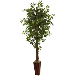 NEARLY NATURAL 6' Ficus Tree W/bamboo Planter