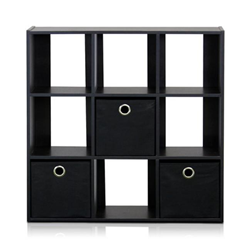 FURINNO Simplistic 9-Cube Organizer With Bins Espresso & - 26.5 X 26.7 X 7.9 In Black